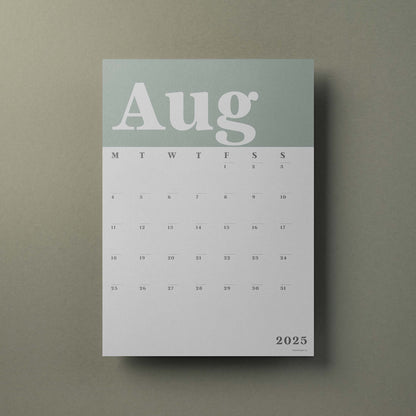 A3 Wall Calendar Sheets, Green & White, Start Any Month, 2025-2026,