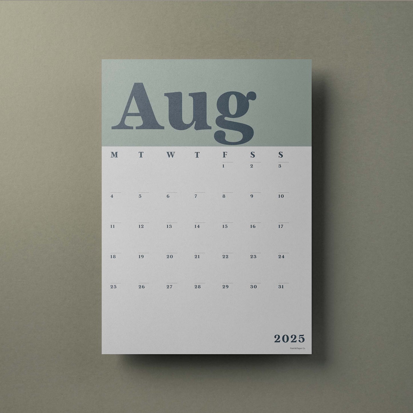 A3 Calendar Sheets – Classic Green, Monthly Planner 2025–2026, Individual Pages