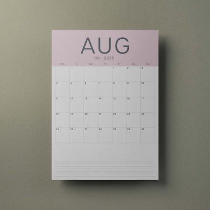 A3 Calendar Sheets – Coastal Colours, Monthly Planner, 2025–2026, Individual Pages