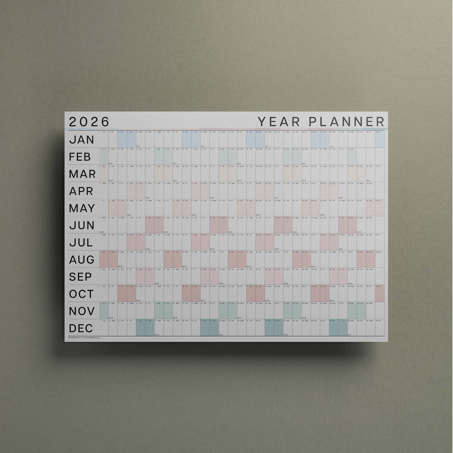 2026 Large Colour Wall Planner, Coastal Colours