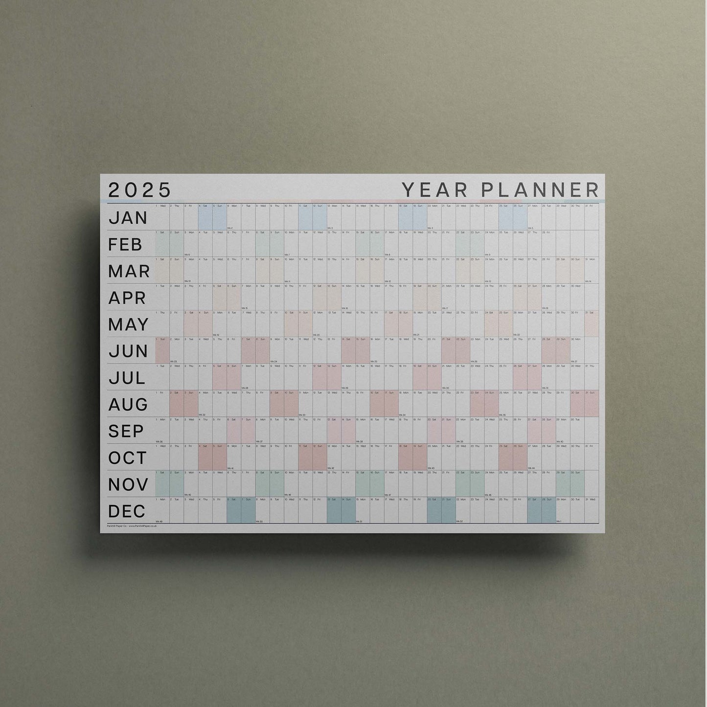 2025 Large Colour Wall Planner, Coastal Colours