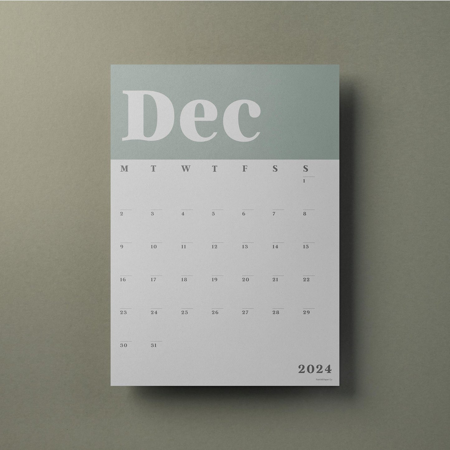 A3 Wall Calendar Sheets, Green & White, Individual Sheets, Start Any Month, 2024 -2025 Wall Calendar