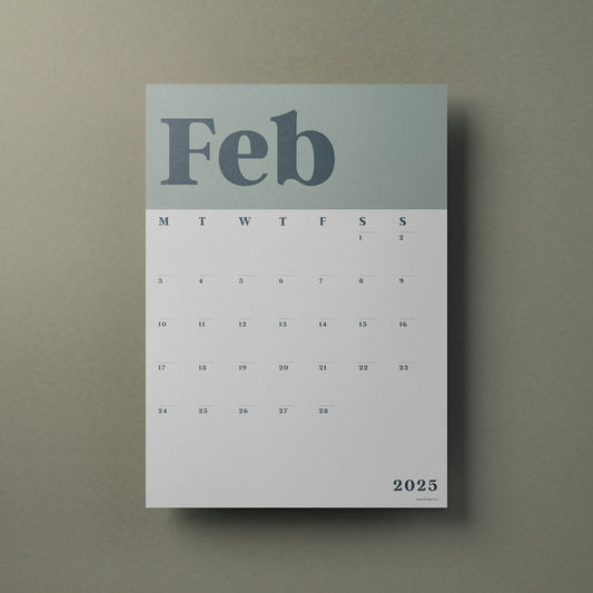 A3 Wall Calendar Sheets, Signature Green, Individual Sheets, Start Any Month, 2025 - 2026 Wall Calendar