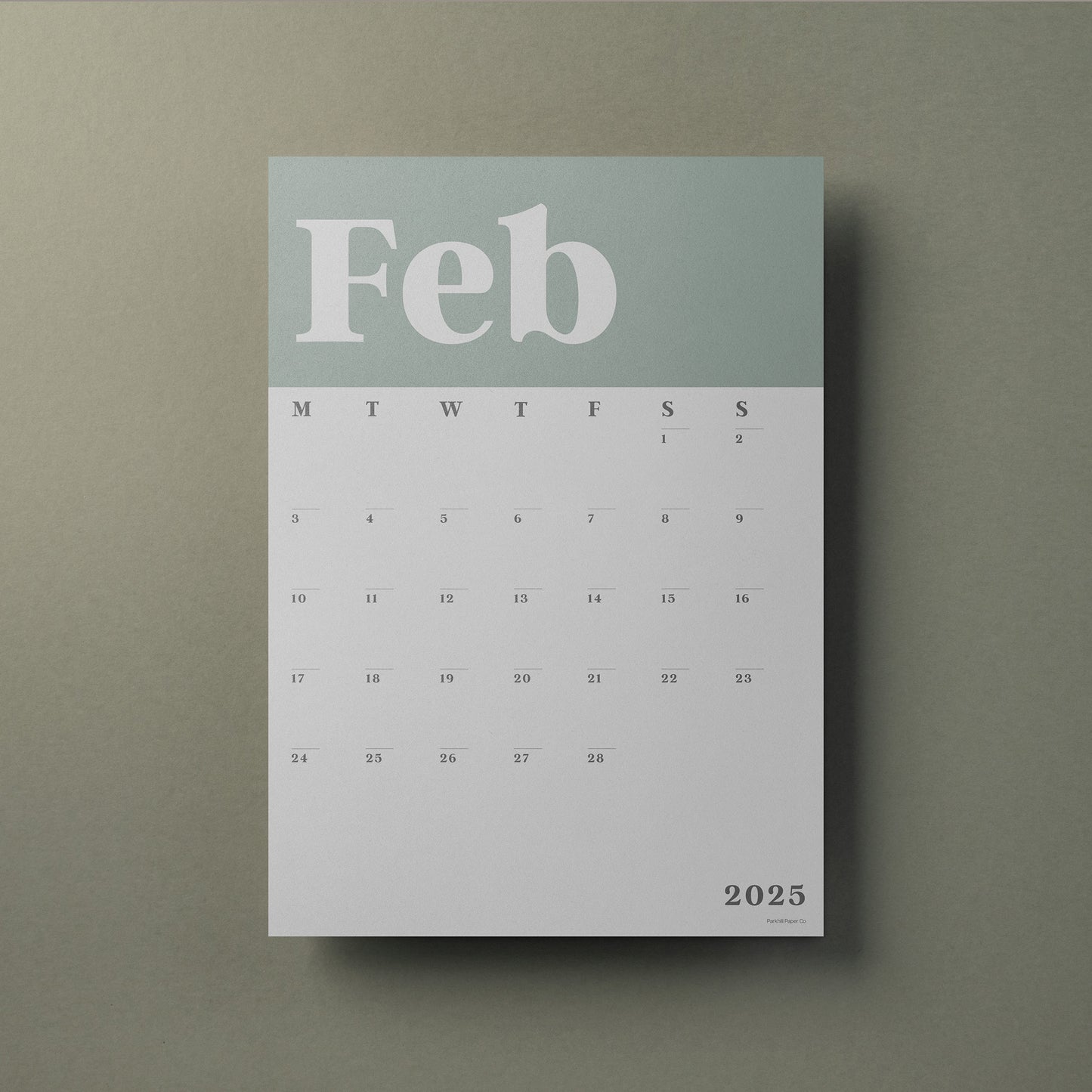 A3 Wall Calendar Sheets, Green & White, Individual Sheets, Start Any Month, 2025 -2026 Wall Calendar