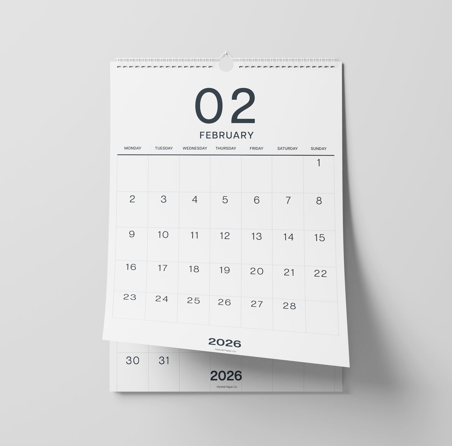 2026-2027 Wall Calendar, Black on White, Large Numbers, A3 Size