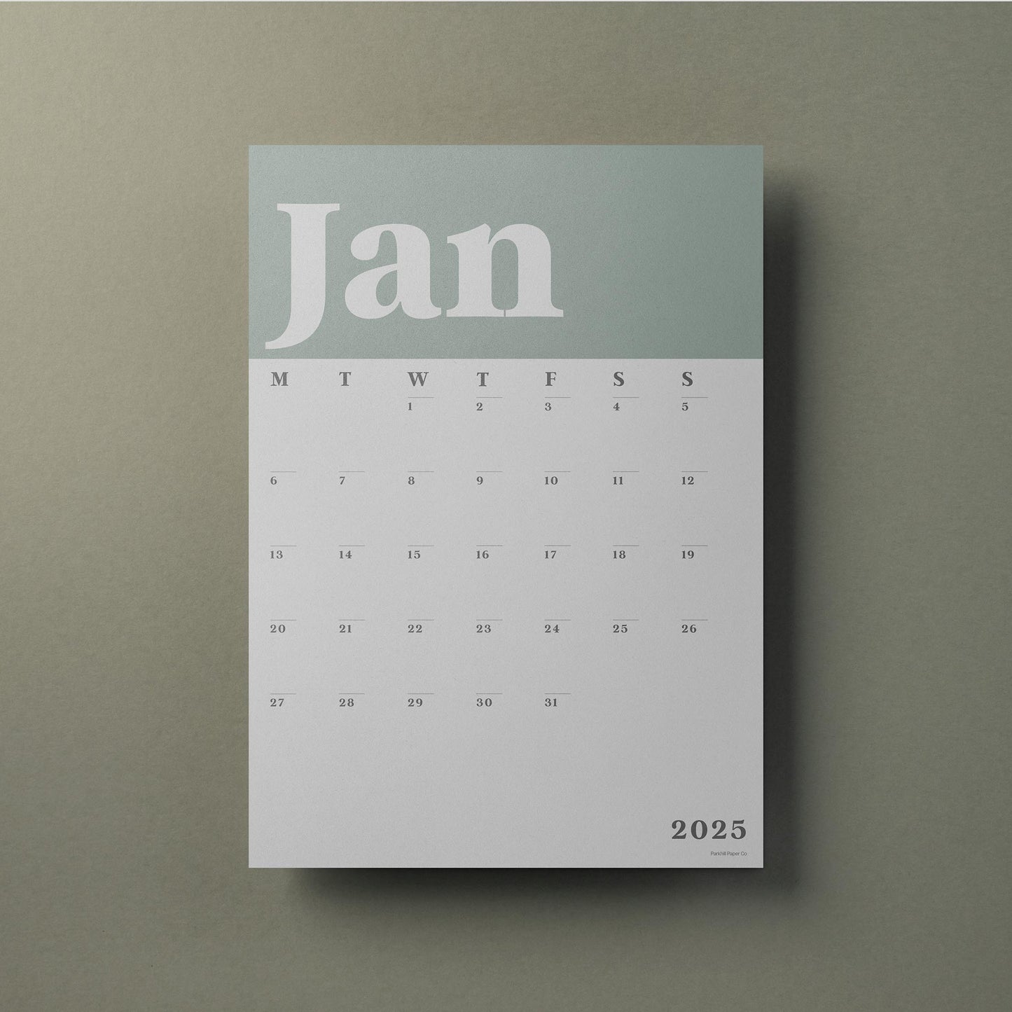 A3 Wall Calendar Sheets, Green & White, Individual Sheets, Start Any Month, 2024 -2025 Wall Calendar