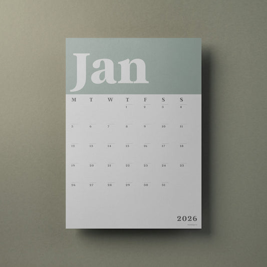 A3 Wall Calendar Sheets, Green & White, Start Any Month, 2025-2026,