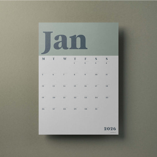 A3 Calendar Sheets – Classic Green, Monthly Planner 2025–2026, Individual Pages