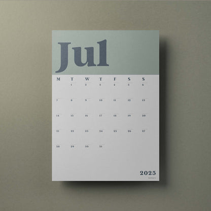 A3 Calendar Sheets – Classic Green, Monthly Planner 2025–2026, Individual Pages