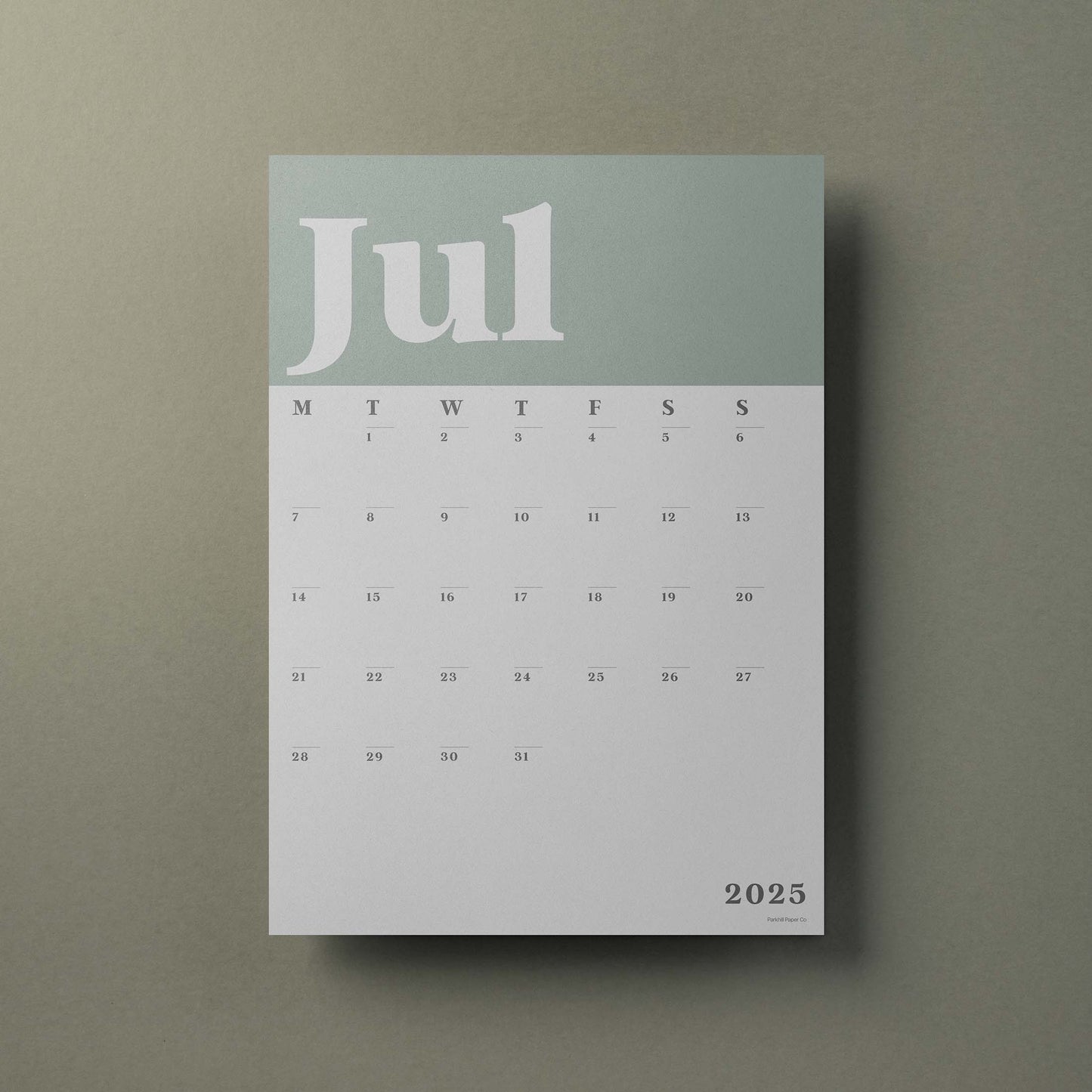 A3 Wall Calendar Sheets, Green & White, Start Any Month, 2025-2026,