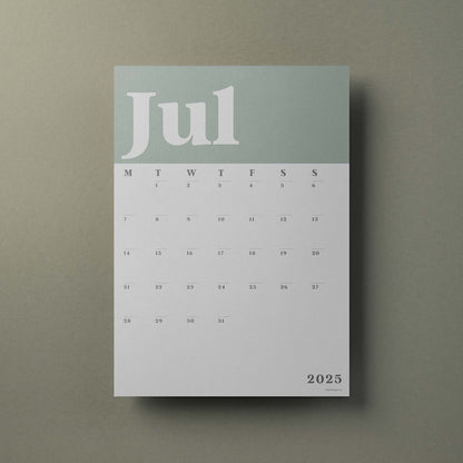 A3 Wall Calendar Sheets, Green & White, Start Any Month, 2025-2026,