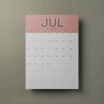 A3 Calendar Sheets – Coastal Colours, Monthly Planner, 2025–2026, Individual Pages