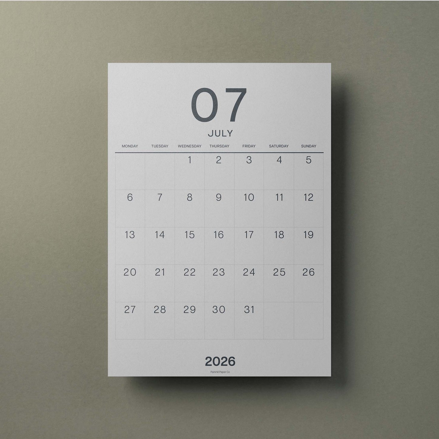 A3 Calendar Sheets, Large Numbers, Monthly Planner, Monday Start