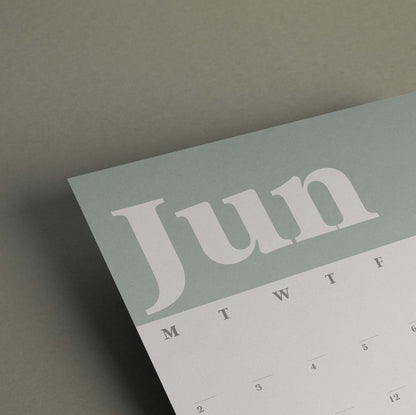 A3 Wall Calendar Sheets, Green & White, Start Any Month, 2025-2026,