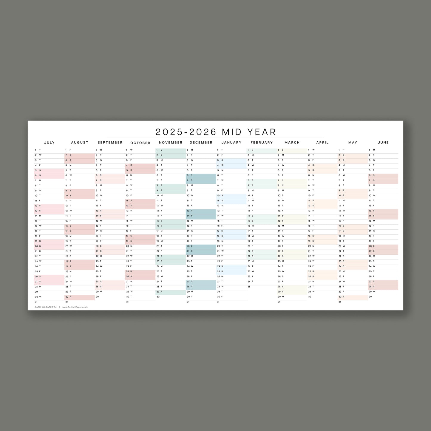 2025 - 2026 Mid Year Compact Wall Planner, for Home or Office