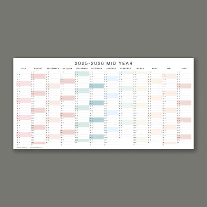 2025 - 2026 Mid Year Compact Wall Planner, for Home or Office
