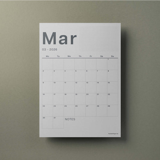 A3 Calendar Sheets – Original Minimal Design, 2026-2027