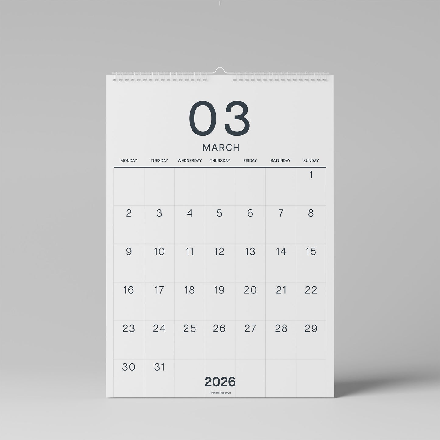 2026-2027 Wall Calendar, Black on White, Large Numbers, A3 Size