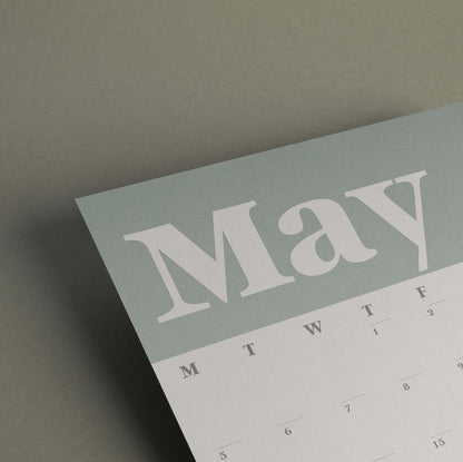 A3 Wall Calendar Sheets, Green & White, Start Any Month, 2025-2026,