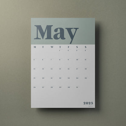 A3 Calendar Sheets – Classic Green, Monthly Planner 2025–2026, Individual Pages