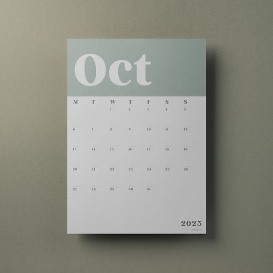 A3 Wall Calendar Sheets, Green & White, Start Any Month, 2025-2026,