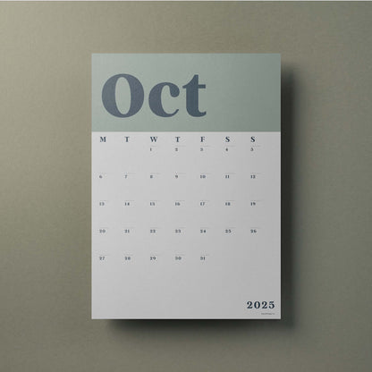 A3 Calendar Sheets – Classic Green, Monthly Planner 2025–2026, Individual Pages