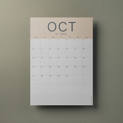 A3 Calendar Sheets – Coastal Colours, Monthly Planner, 2025–2026, Individual Pages