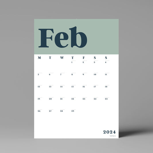 A3 Wall Calendar Sheets, Signature Green, Individual Sheets, Start Any Month, 2024 Wall Calendar